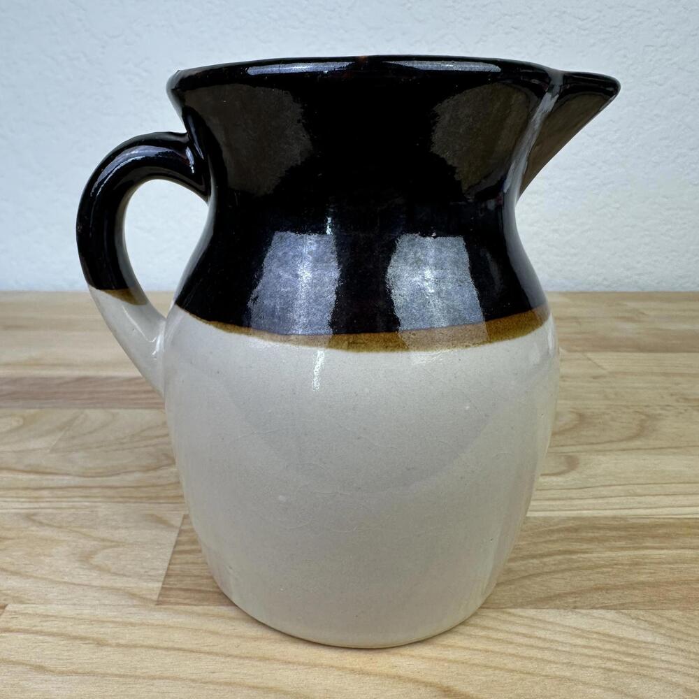 Vtg RRP CO. Roseville Ohio USA Stoneware Pottery Pitcher Brown Cream Crock 72R